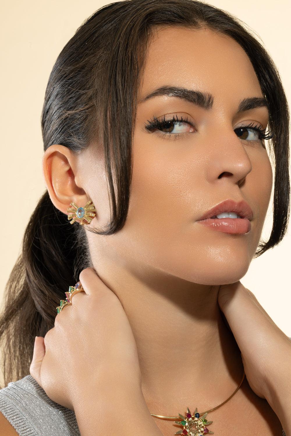 Light Blue Topaz Mini Farfalle Earrings-YELLOW GOLD-JEWELRYFINE JEWELEARRING-CAROL KAUFFMANN