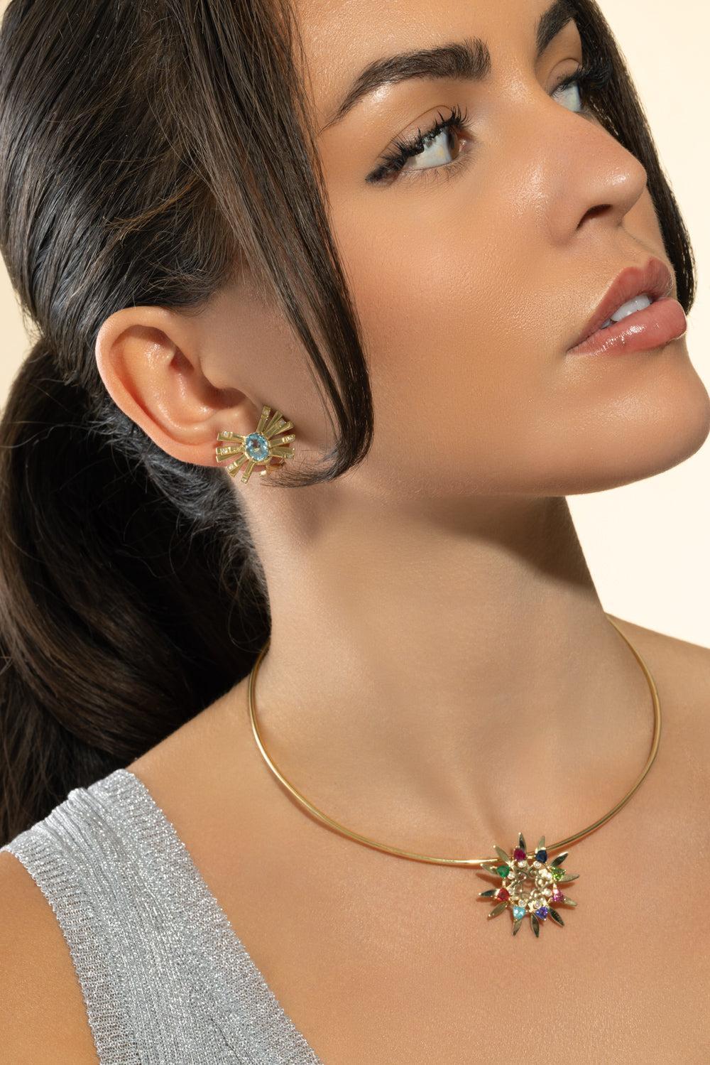 Light Blue Topaz Mini Farfalle Earrings-YELLOW GOLD-JEWELRYFINE JEWELEARRING-CAROL KAUFFMANN