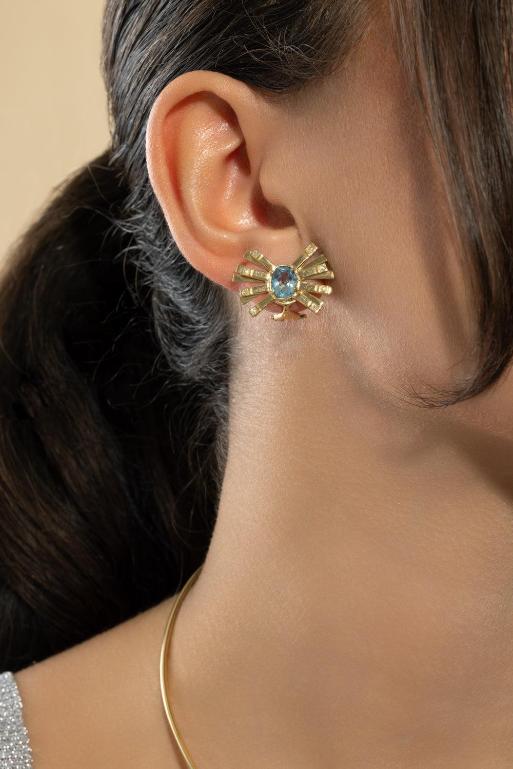 Light Blue Topaz Mini Farfalle Earrings-YELLOW GOLD-JEWELRYFINE JEWELEARRING-CAROL KAUFFMANN