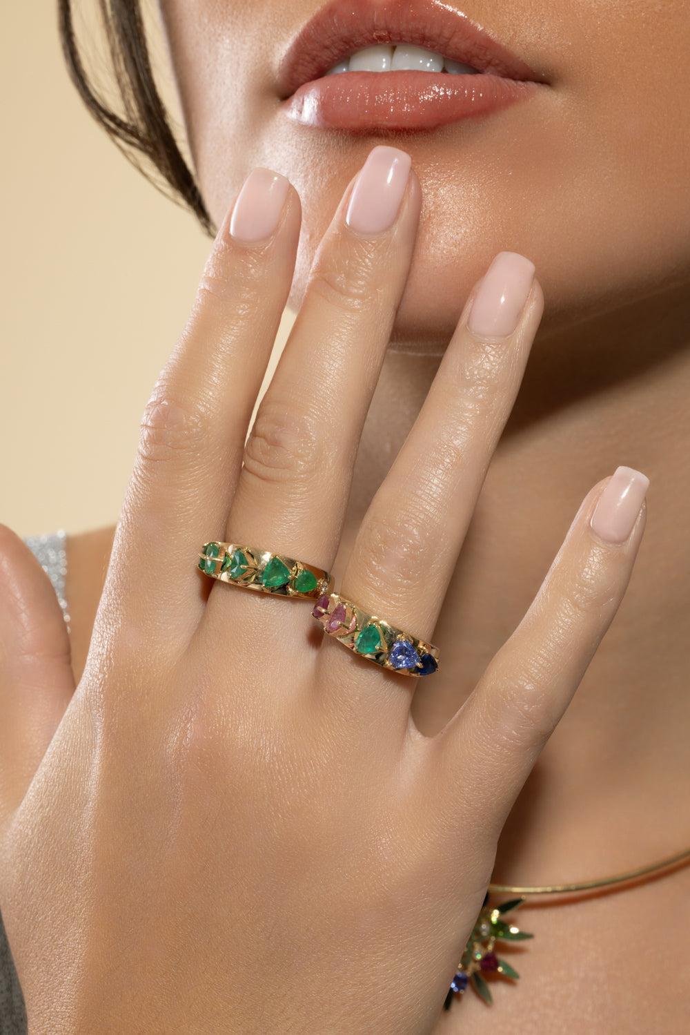 Mandala Multi Colored Domino Ring-YELLOW GOLD-6.75-JEWELRYFINE JEWELRING-CAROL KAUFFMANN