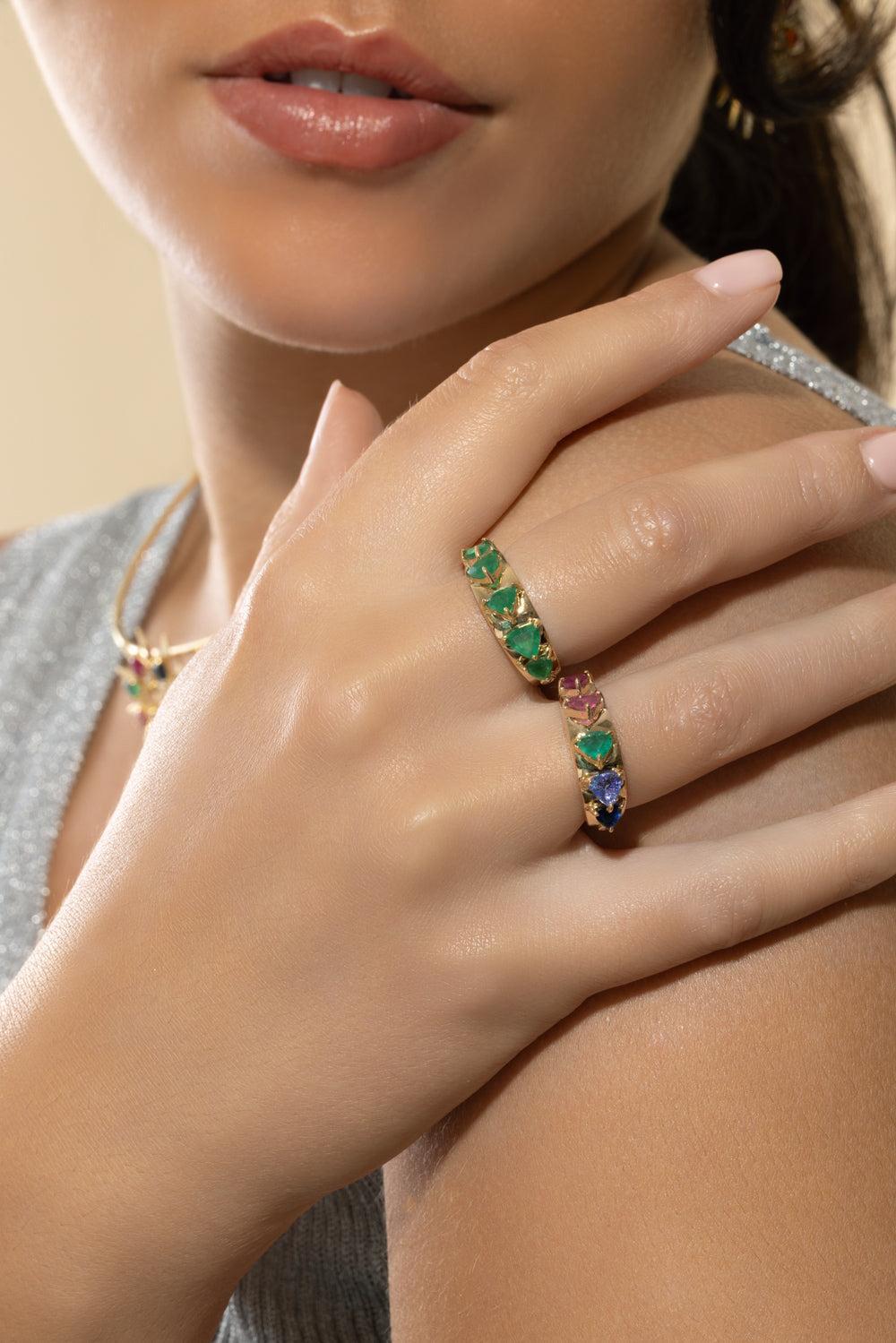 Mandala Multi Colored Domino Ring-YELLOW GOLD-6.75-JEWELRYFINE JEWELRING-CAROL KAUFFMANN