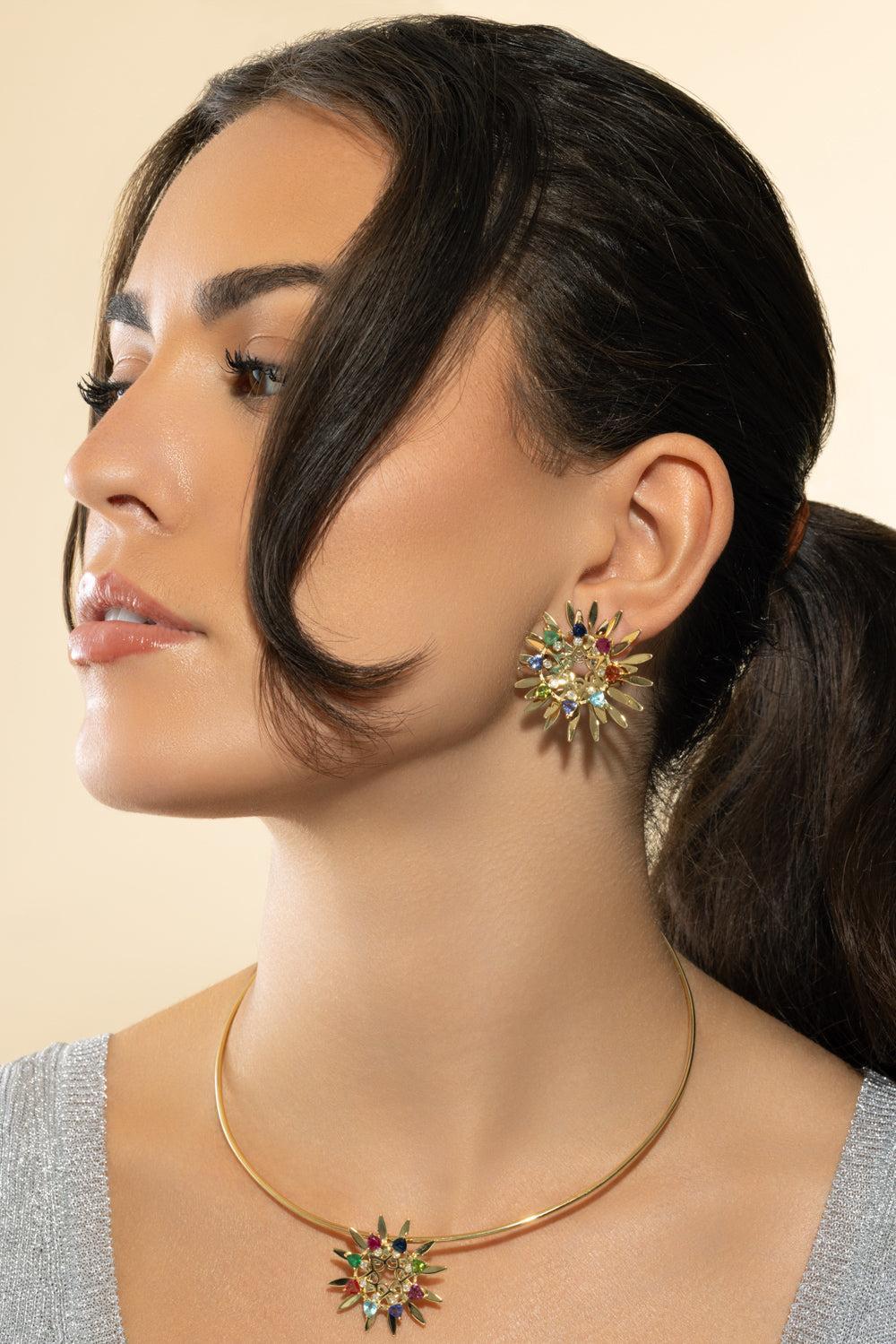 Mandala Multi Colored Hoops-YELLOW GOLD-JEWELRYFINE JEWELEARRING-CAROL KAUFFMANN