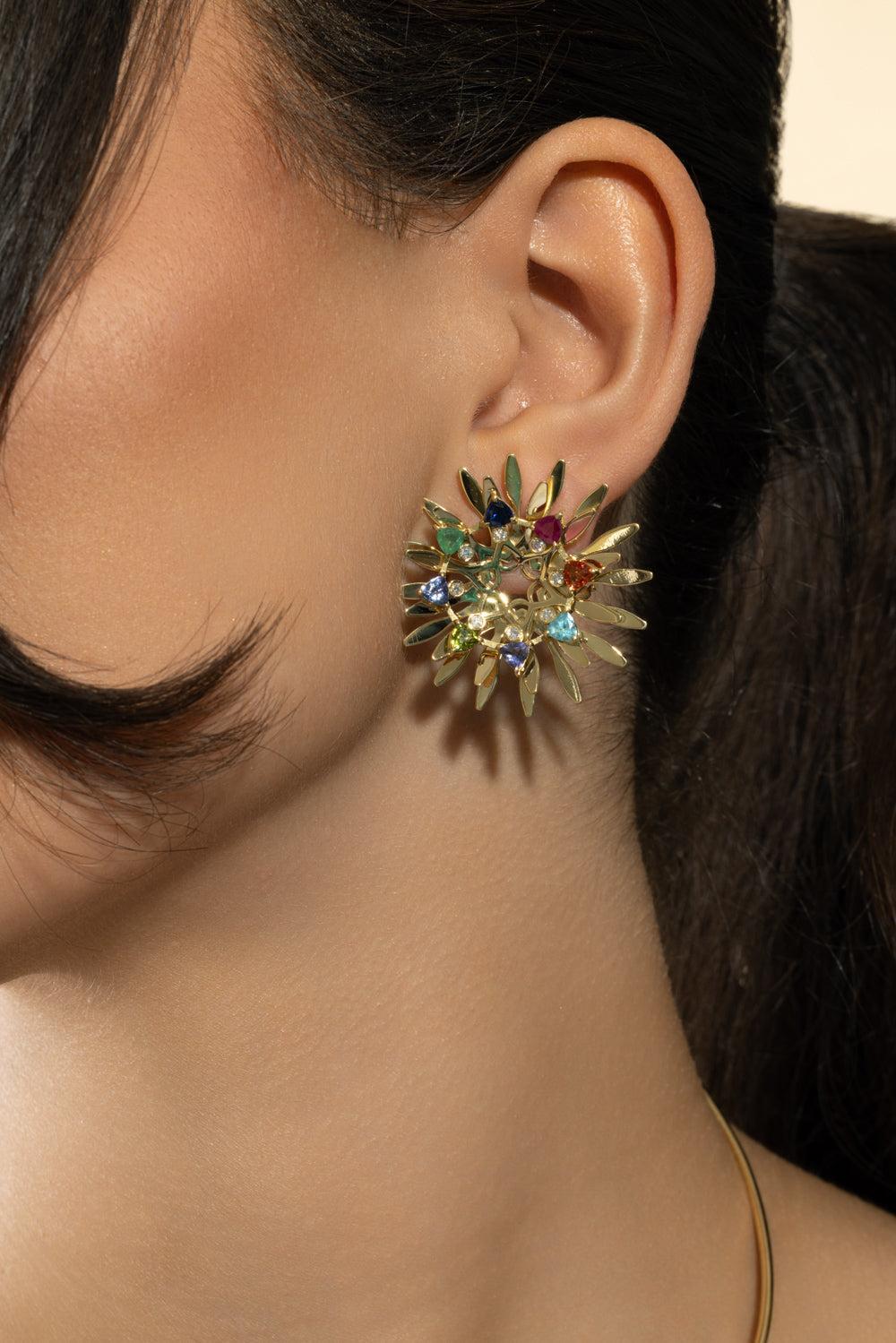 Mandala Multi Colored Hoops-YELLOW GOLD-JEWELRYFINE JEWELEARRING-CAROL KAUFFMANN