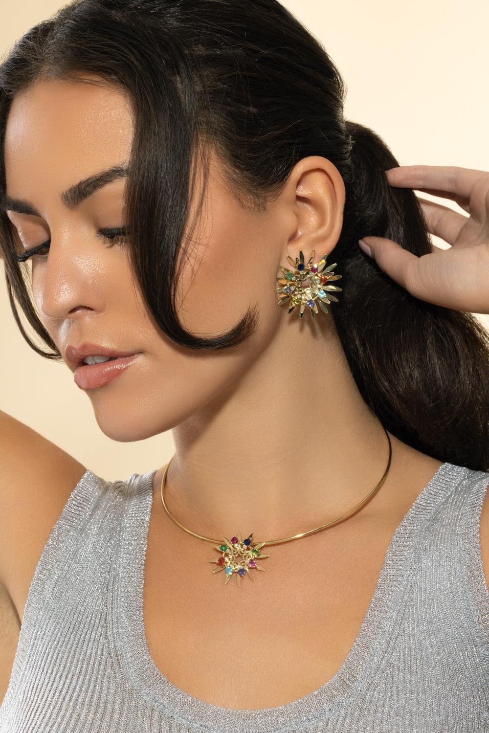Mandala Multi Colored Hoops-YELLOW GOLD-JEWELRYFINE JEWELEARRING-CAROL KAUFFMANN