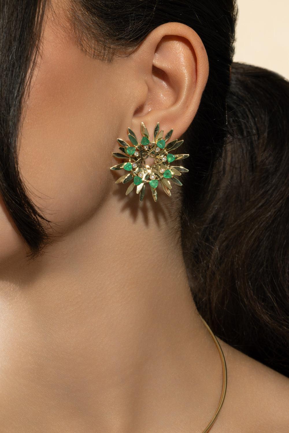 Emerald Mandala Hoop Earrings-YELLOW GOLD-JEWELRYFINE JEWELEARRING-CAROL KAUFFMANN