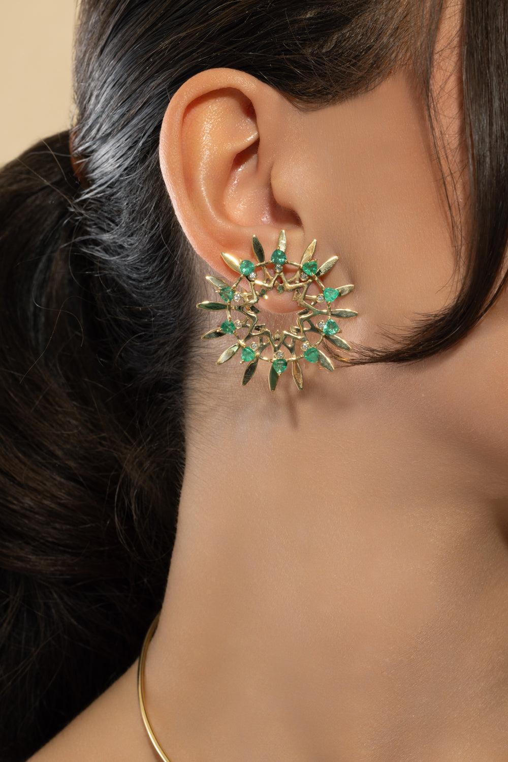 Emerald Large Mandala Hoop Earrings-YELLOW GOLD-JEWELRYFINE JEWELEARRING-CAROL KAUFFMANN