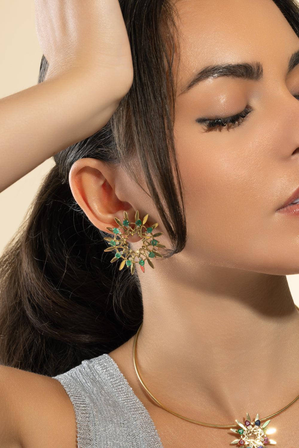 Emerald Large Mandala Hoop Earrings-YELLOW GOLD-JEWELRYFINE JEWELEARRING-CAROL KAUFFMANN