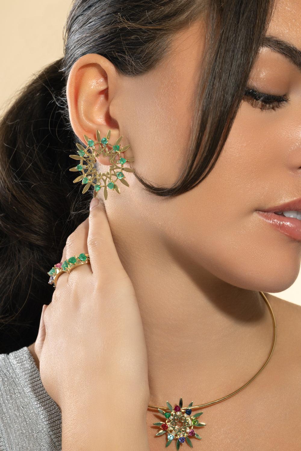 Emerald Large Mandala Hoop Earrings-YELLOW GOLD-JEWELRYFINE JEWELEARRING-CAROL KAUFFMANN