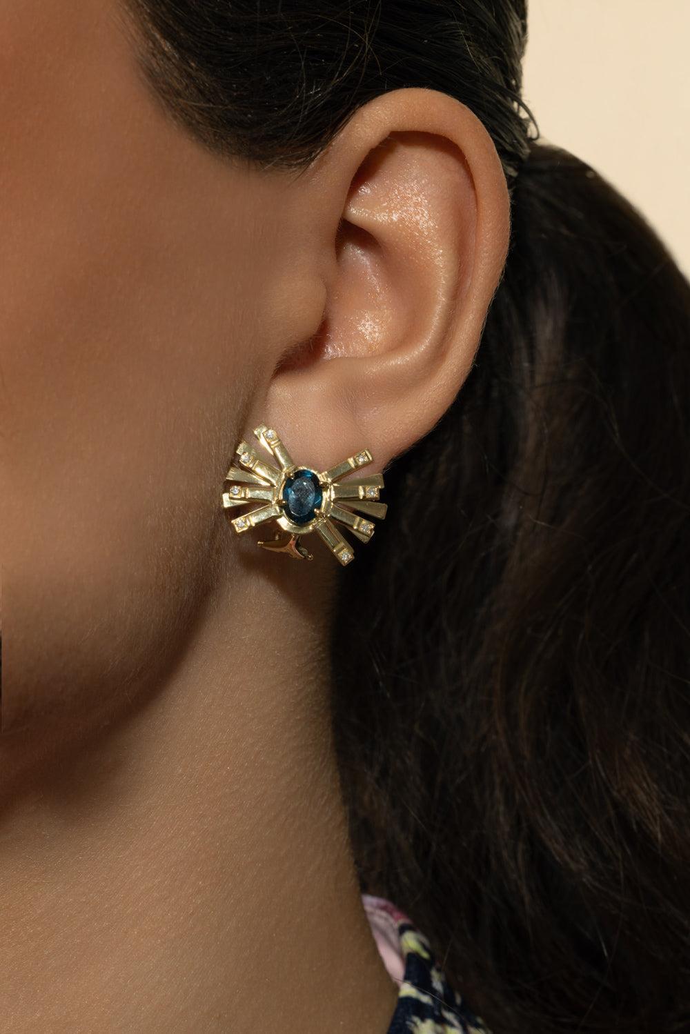 Blue Topaz Mini Farfalle Earrings-YELLOW GOLD-JEWELRYFINE JEWELEARRING-CAROL KAUFFMANN