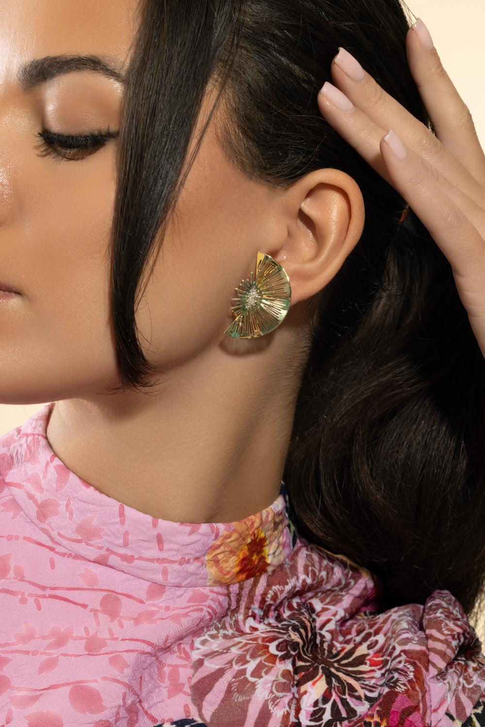 Explosion Half Moon Diamond Earrings-YELLOW GOLD-JEWELRYFINE JEWELEARRING-CAROL KAUFFMANN