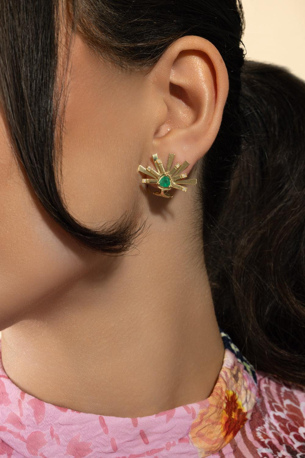 Emerald Mini Demi Circle Earrings-YELLOW GOLD-JEWELRYFINE JEWELEARRING-CAROL KAUFFMANN
