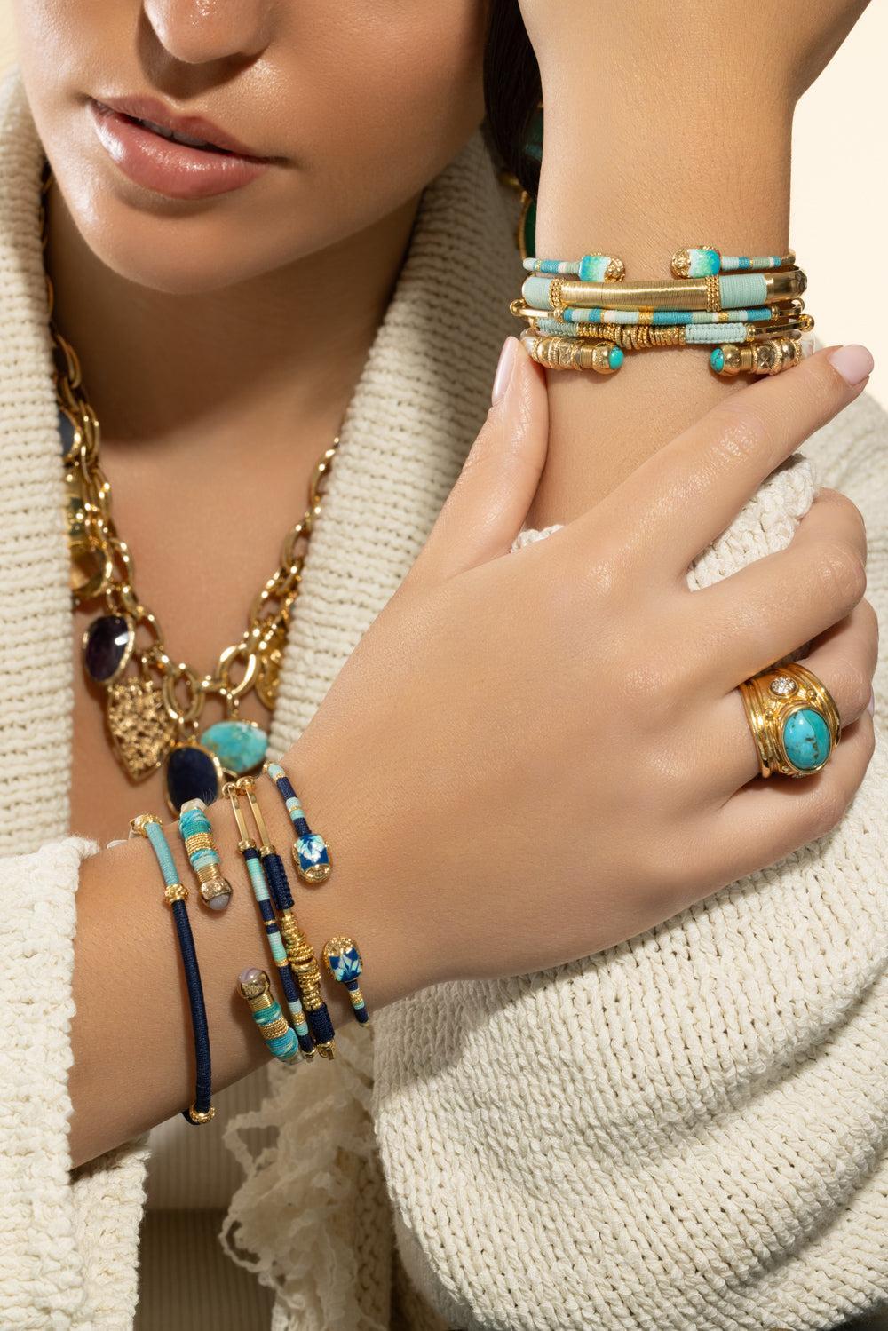 Light Blue Gold Bzizanie Bracelet-LTBLUE-JEWELRYBOUTIQUEBRACELET O-GAS BIJOUX