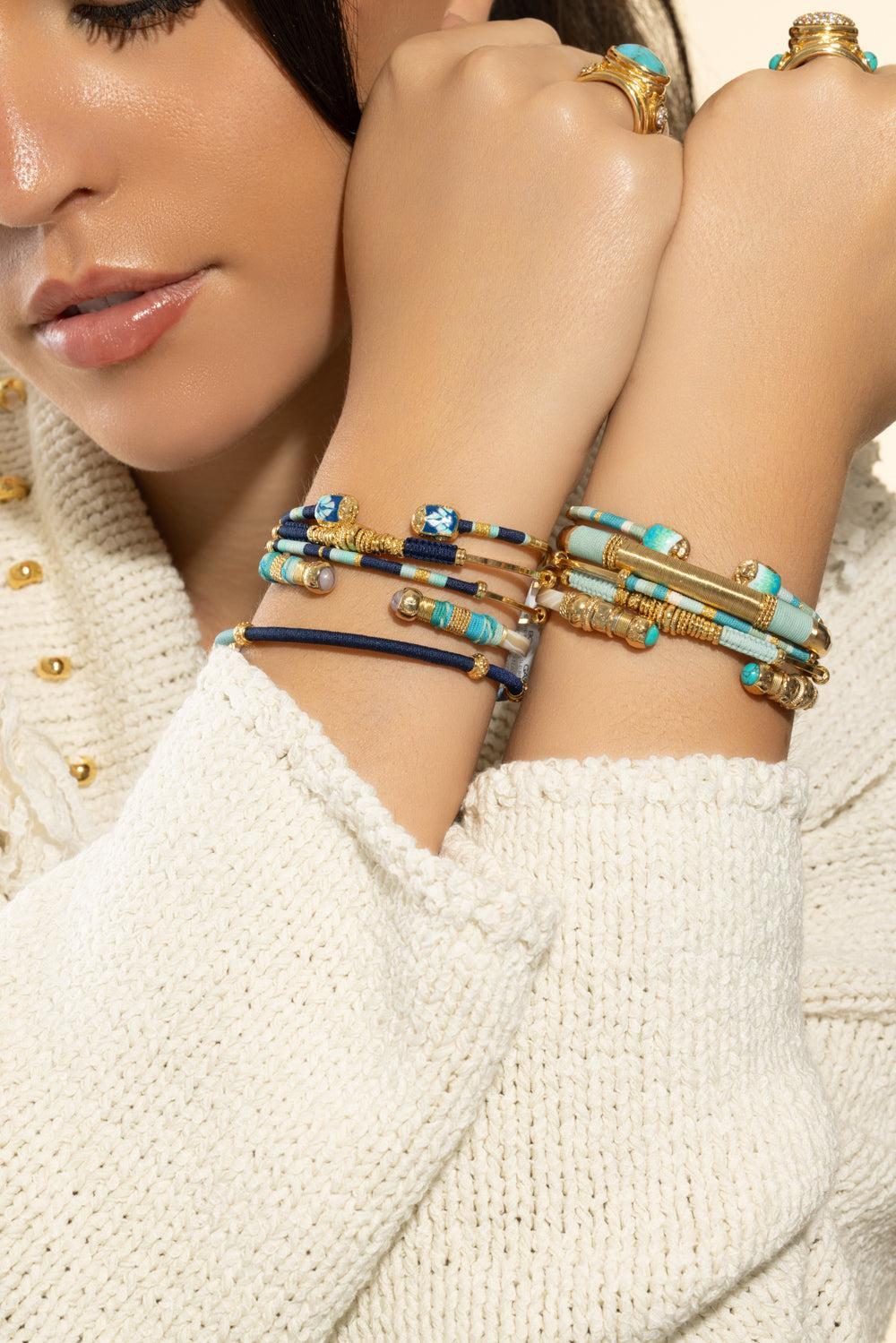 Purple Tip Green Blue Cream Sari Bracelet-CREAM-JEWELRYBOUTIQUEBRACELET O-GAS BIJOUX
