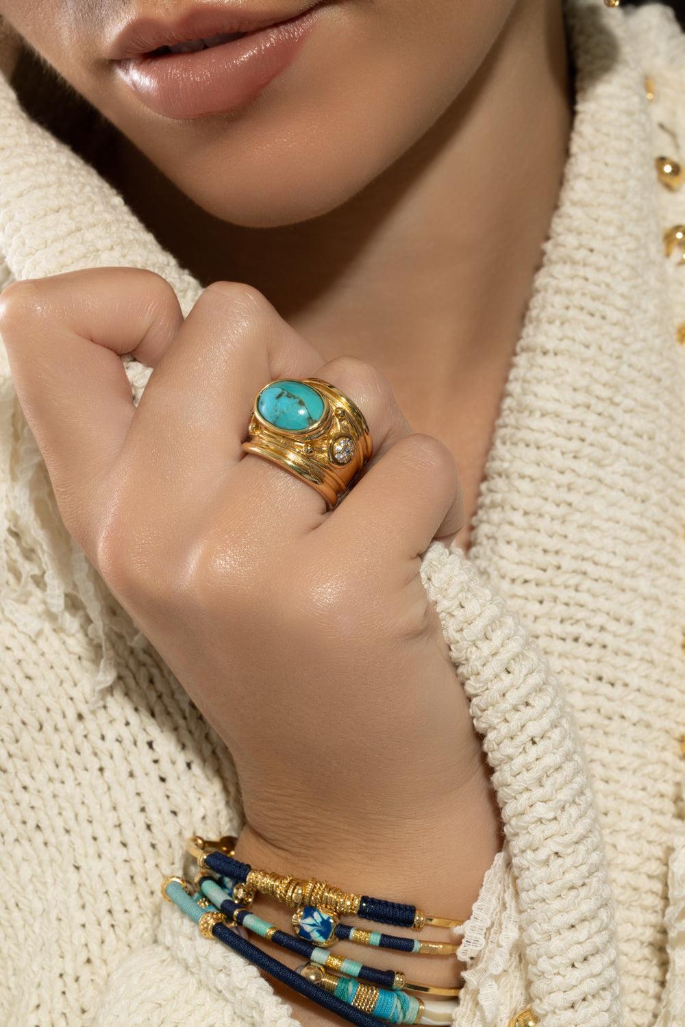 Turquoise Zircone Side Simone Ring-TURQ-6.5-JEWELRYBOUTIQUERING-GAS BIJOUX