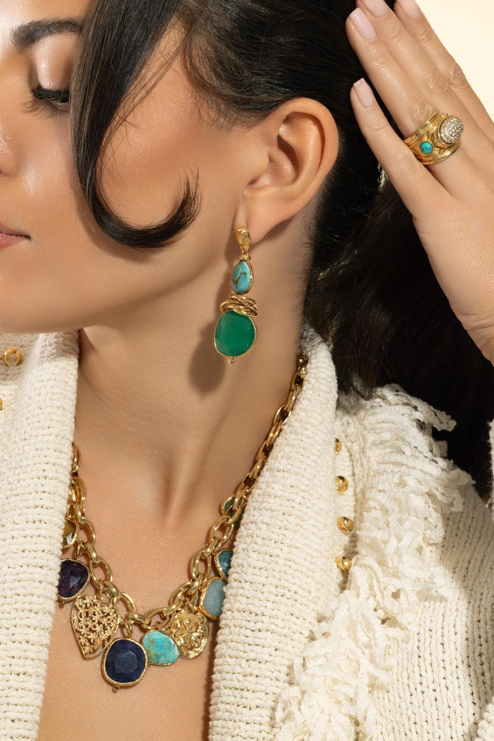 Turquoise Green Drop Sirena Earrings-GREEN-JEWELRYBOUTIQUEEARRING-GAS BIJOUX