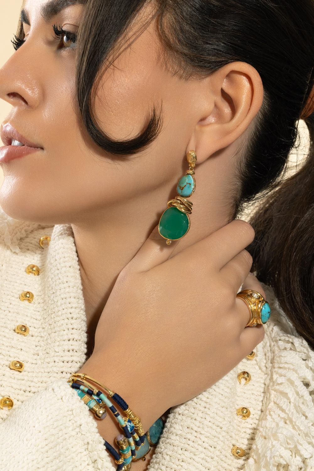 Turquoise Green Drop Sirena Earrings-GREEN-JEWELRYBOUTIQUEEARRING-GAS BIJOUX
