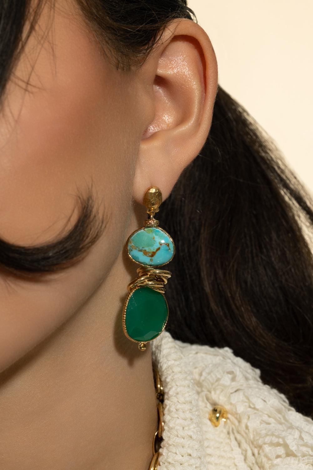 Turquoise Green Drop Sirena Earrings-GREEN-JEWELRYBOUTIQUEEARRING-GAS BIJOUX