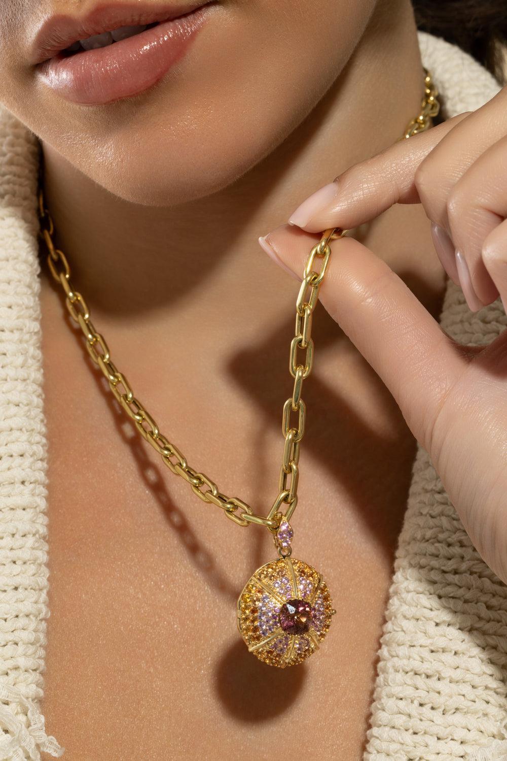 Multi Sapphire Sunset Luxe Chaos Pendant-YELLOW GOLD-JEWELRYFINE JEWELPENDANT-MEREDITH YOUNG