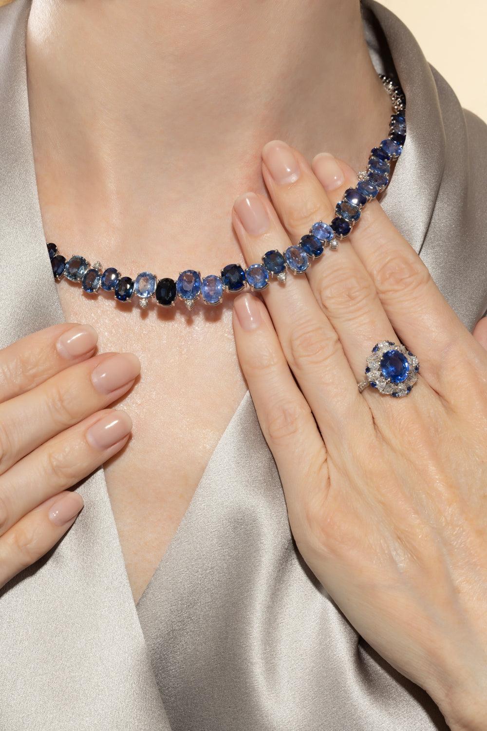 Blue Sappire Ombre Zig Zag Necklace-WHITE GOLD-17-JEWELRYFINE JEWELNECKLACE O-RUCHI NEW YORK