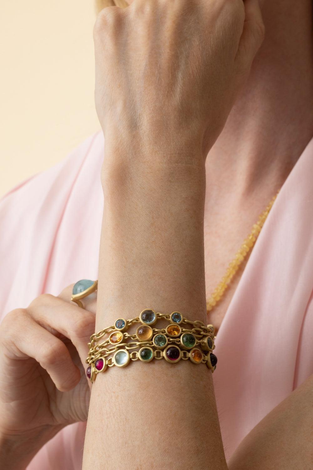 Mandarin Garnet Spess Chain Bracelet-YELLOW GOLD-7.5-JEWELRYFINE JEWELBRACELET O-LEIGH MAXWELL