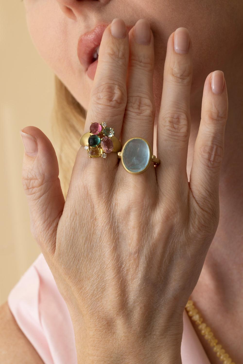 Tourmaline Sapphire Diamond Cluster Ring-YELLOW GOLD-7.5-JEWELRYFINE JEWELRING-LEIGH MAXWELL