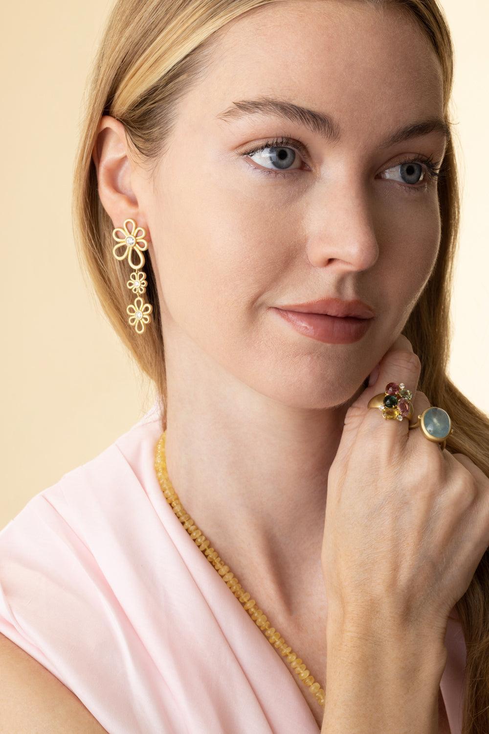 Diamond Long Flora Earrings-YELLOW GOLD-JEWELRYFINE JEWELEARRING-LEIGH MAXWELL