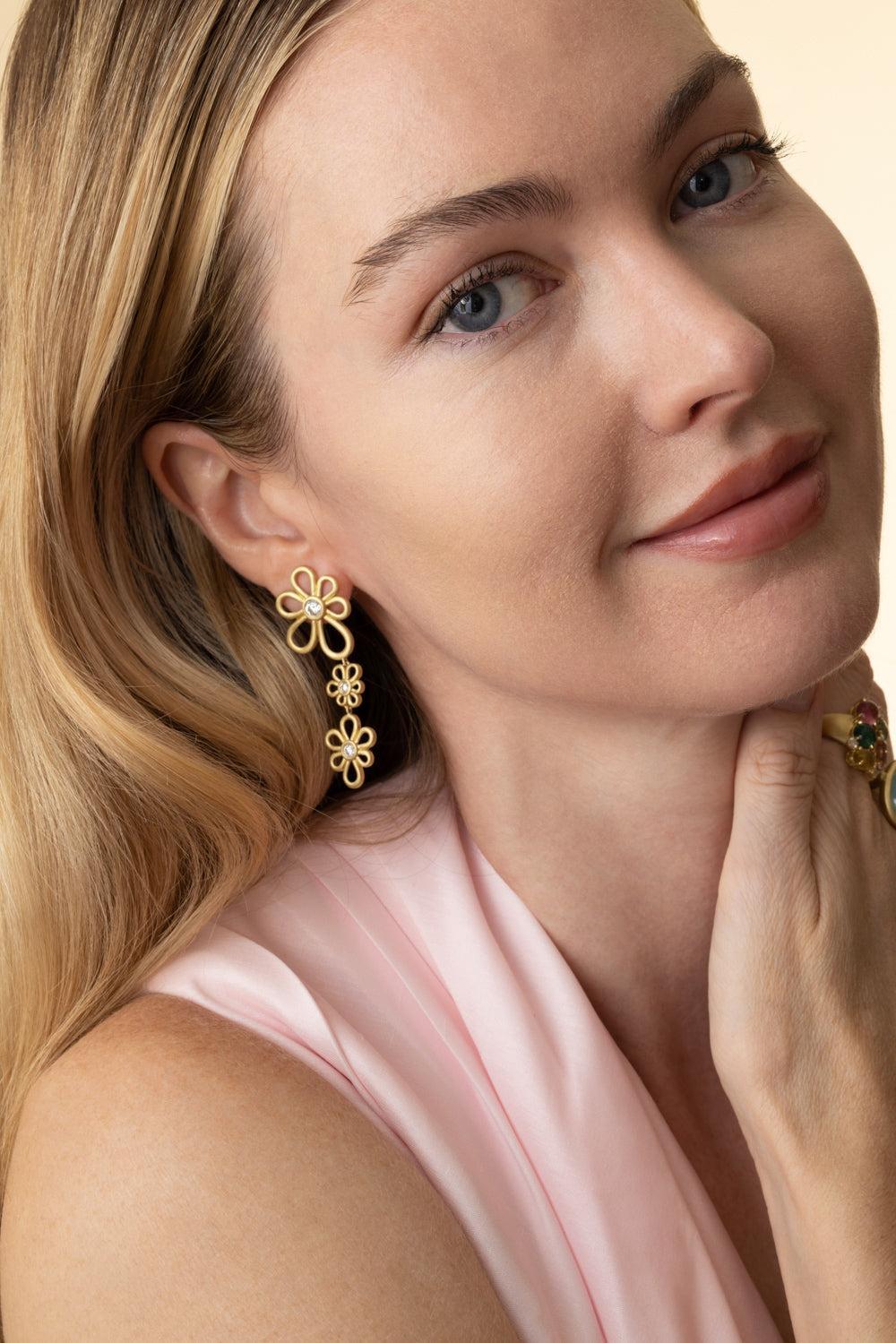 Diamond Long Flora Earrings-YELLOW GOLD-JEWELRYFINE JEWELEARRING-LEIGH MAXWELL