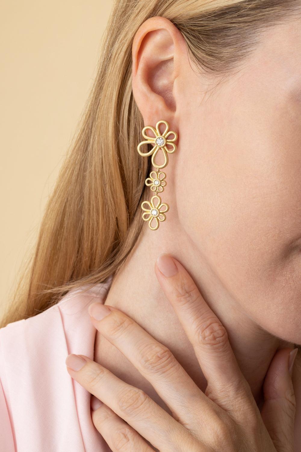 Diamond Long Flora Earrings-YELLOW GOLD-JEWELRYFINE JEWELEARRING-LEIGH MAXWELL