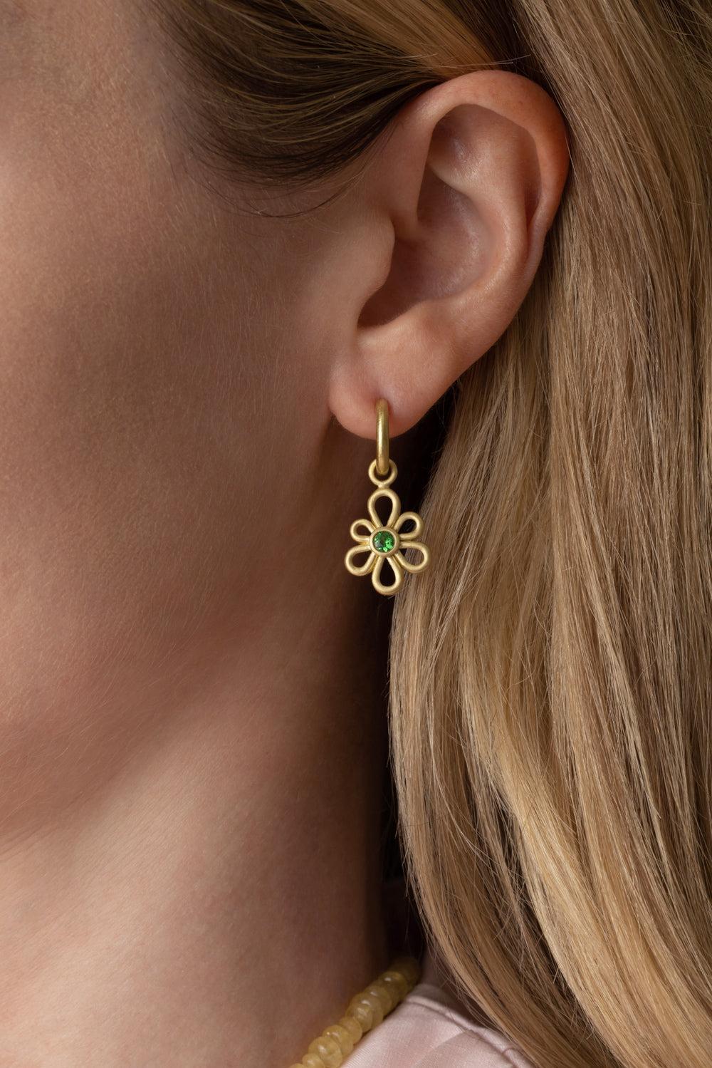 Tsavorite Garnet Flora Earring Charms-YELLOW GOLD-JEWELRYFINE JEWELEARRING-LEIGH MAXWELL