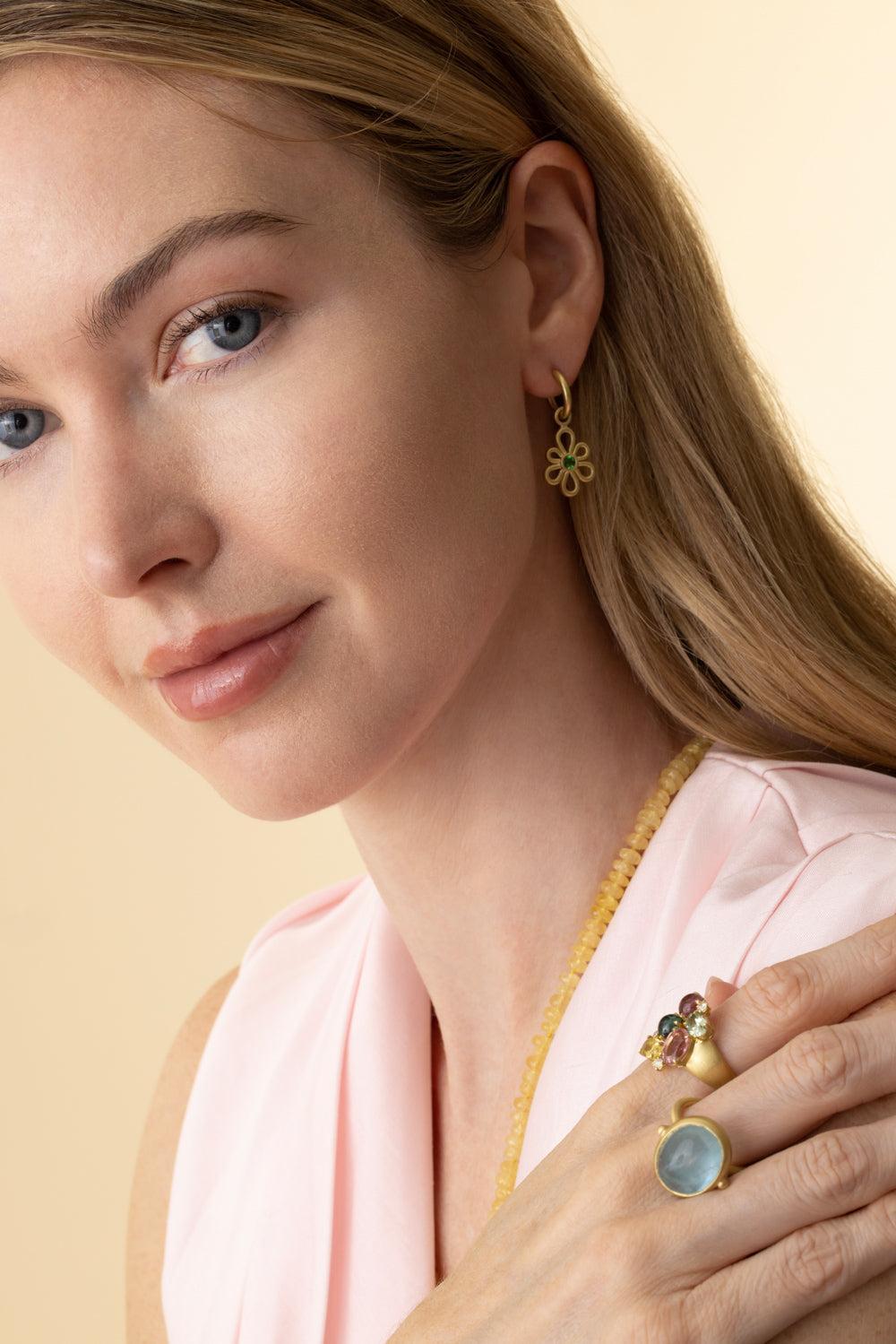 Tsavorite Garnet Flora Earring Charms-YELLOW GOLD-JEWELRYFINE JEWELEARRING-LEIGH MAXWELL