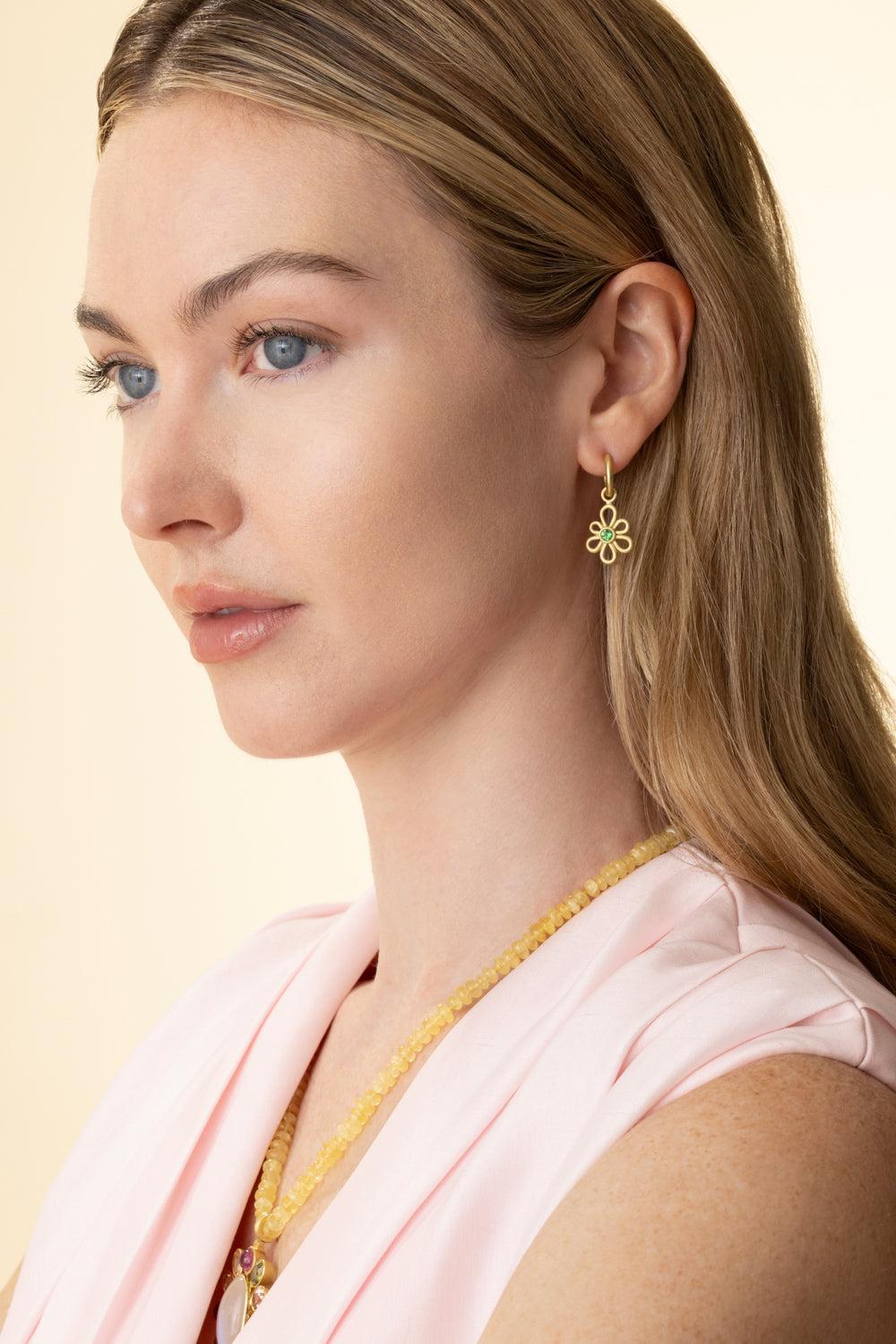Tsavorite Garnet Flora Earring Charms-YELLOW GOLD-JEWELRYFINE JEWELEARRING-LEIGH MAXWELL