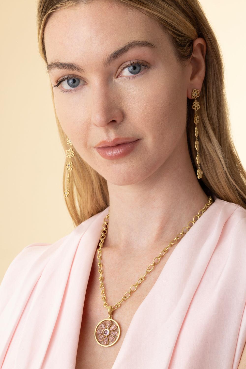 Multi Sapphire Flora Duster Earrings-YELLOW GOLD-JEWELRYFINE JEWELEARRING-LEIGH MAXWELL