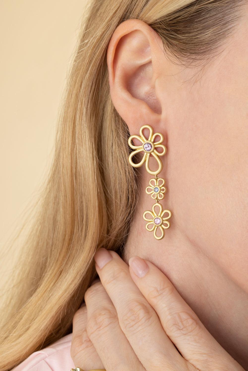 Multi Sapphire Long Flora Earrings-YELLOW GOLD-JEWELRYFINE JEWELEARRING-LEIGH MAXWELL