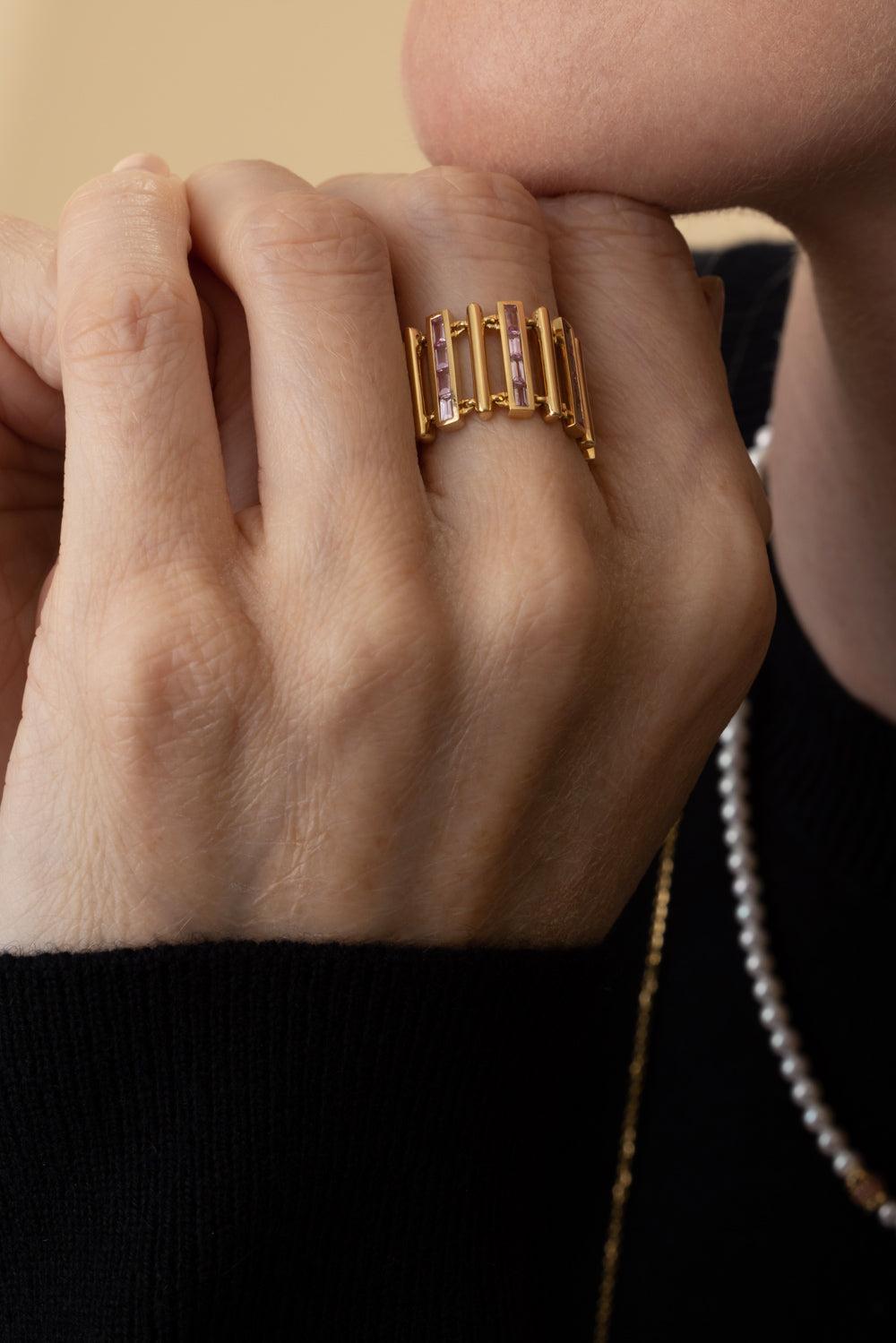 Pink Sapphire Paro Ring-YELLOW GOLD-8-JEWELRYFINE JEWELRING-MOKSH