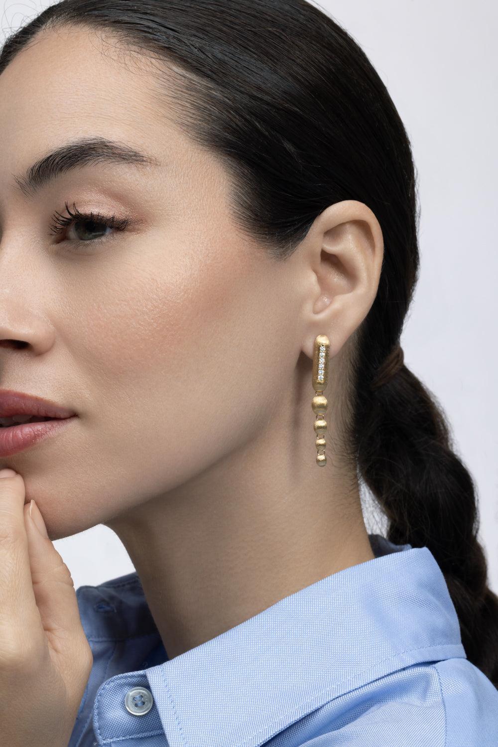  Diamond Line Elite Four Drop Earrings-YELLOW GOLD-JEWELRYFINE JEWELEARRING-NANIS 