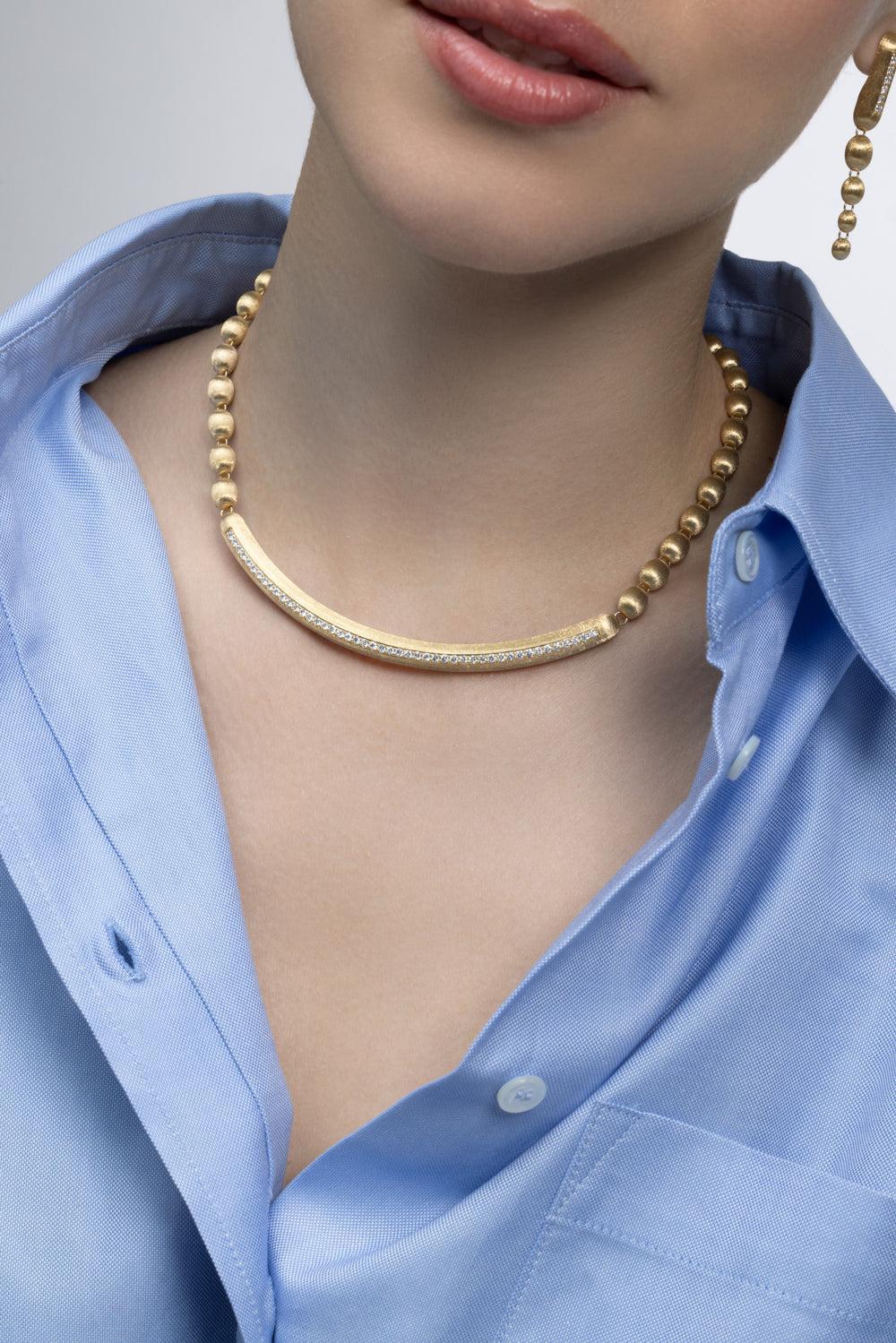  Diamond Elite Boules Bar Necklace-YELLOW GOLD-JEWELRYFINE JEWELNECKLACE O-NANIS 