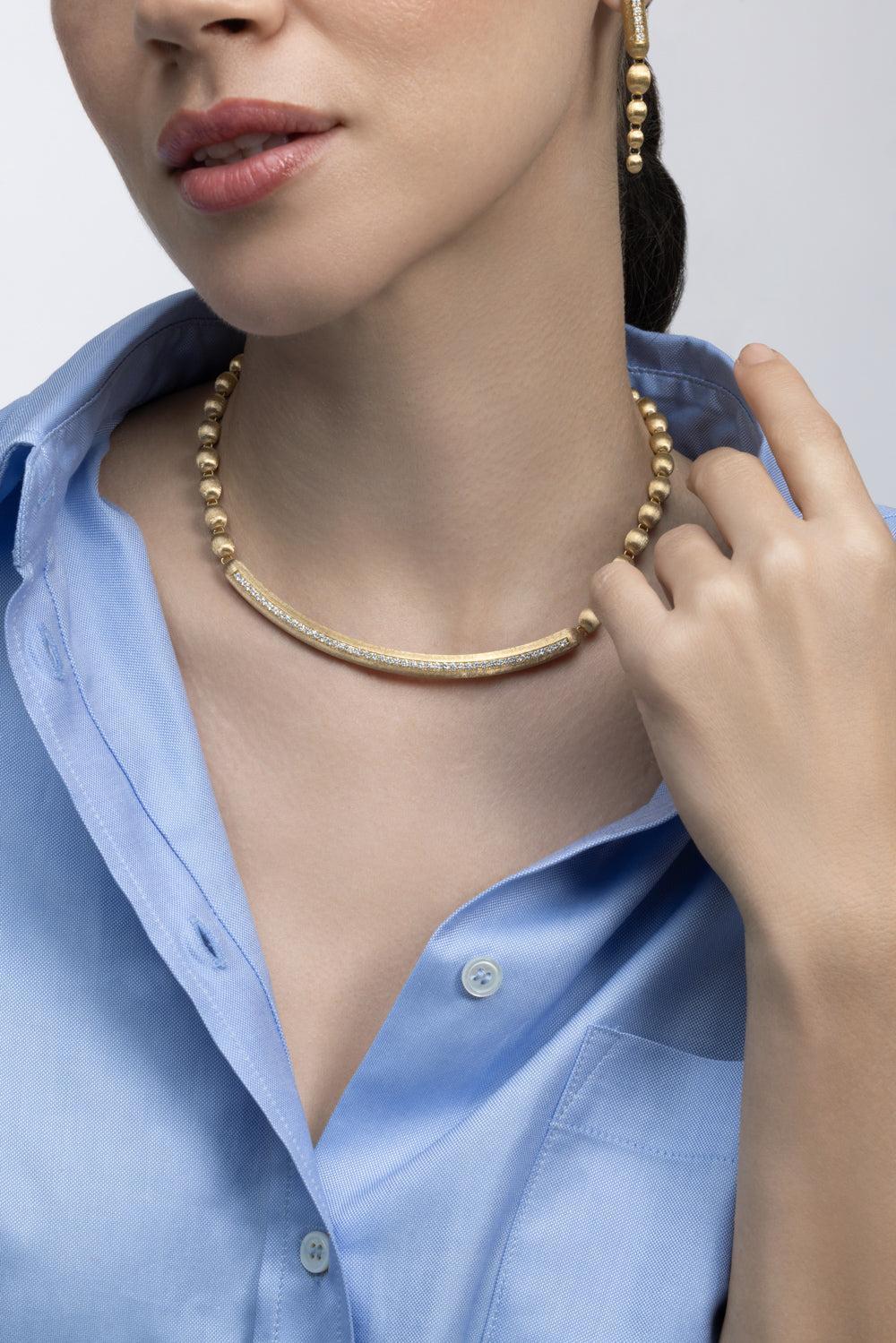 Diamond Elite Boules Bar Necklace-YELLOW GOLD-JEWELRYFINE JEWELNECKLACE O-NANIS