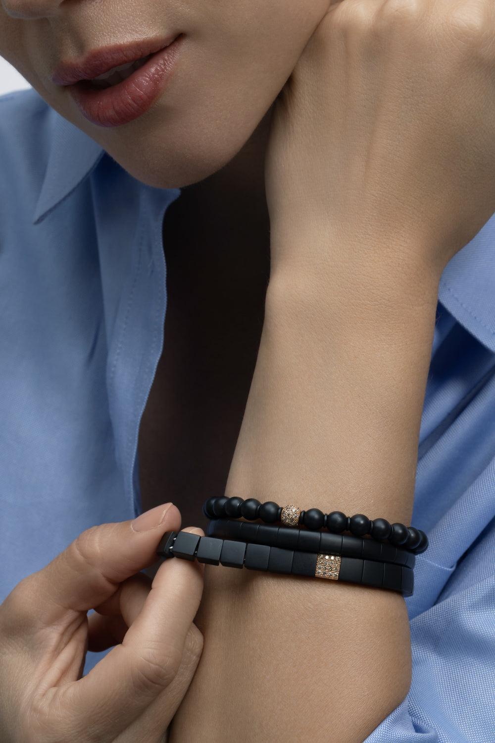 Matte Black Scacco Bracelet - Rose Gold-ROSE GOLD-JEWELRYFINE JEWELBRACELET O-ROBERTO DEMEGLIO