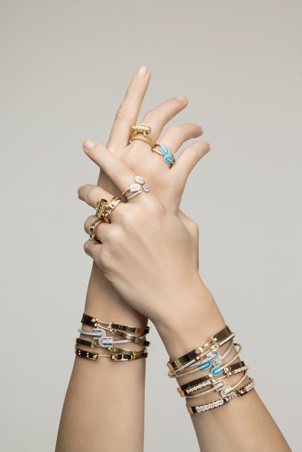 Diamond U Duo Mini Baguette Bangle Bracelet - White Gold-WHITE GOLD-JEWELRYFINE JEWELBRACELET O-U LOS ANGELES