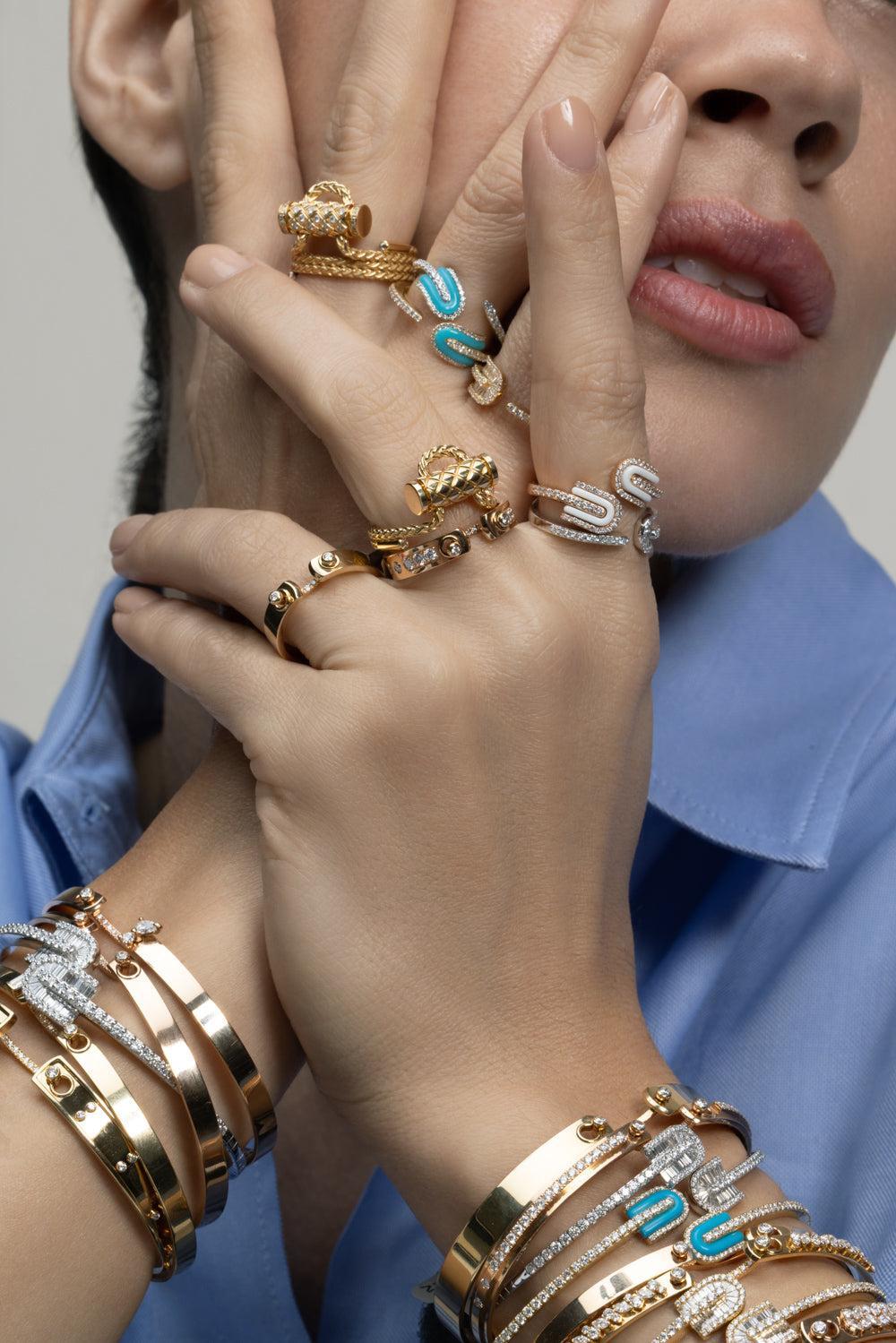Diamond White Quartz U Duo Twist Ring - Rose Gold-ROSE GOLD-6-JEWELRYFINE JEWELRING-U LOS ANGELES