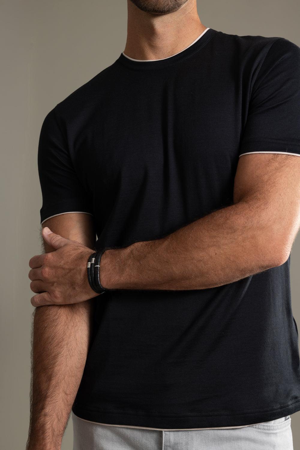 Crewneck Contrast Tee - Black Sand-BLACK/SAND-S-MENSCLOTHINGSHIRT-ELEVENTY