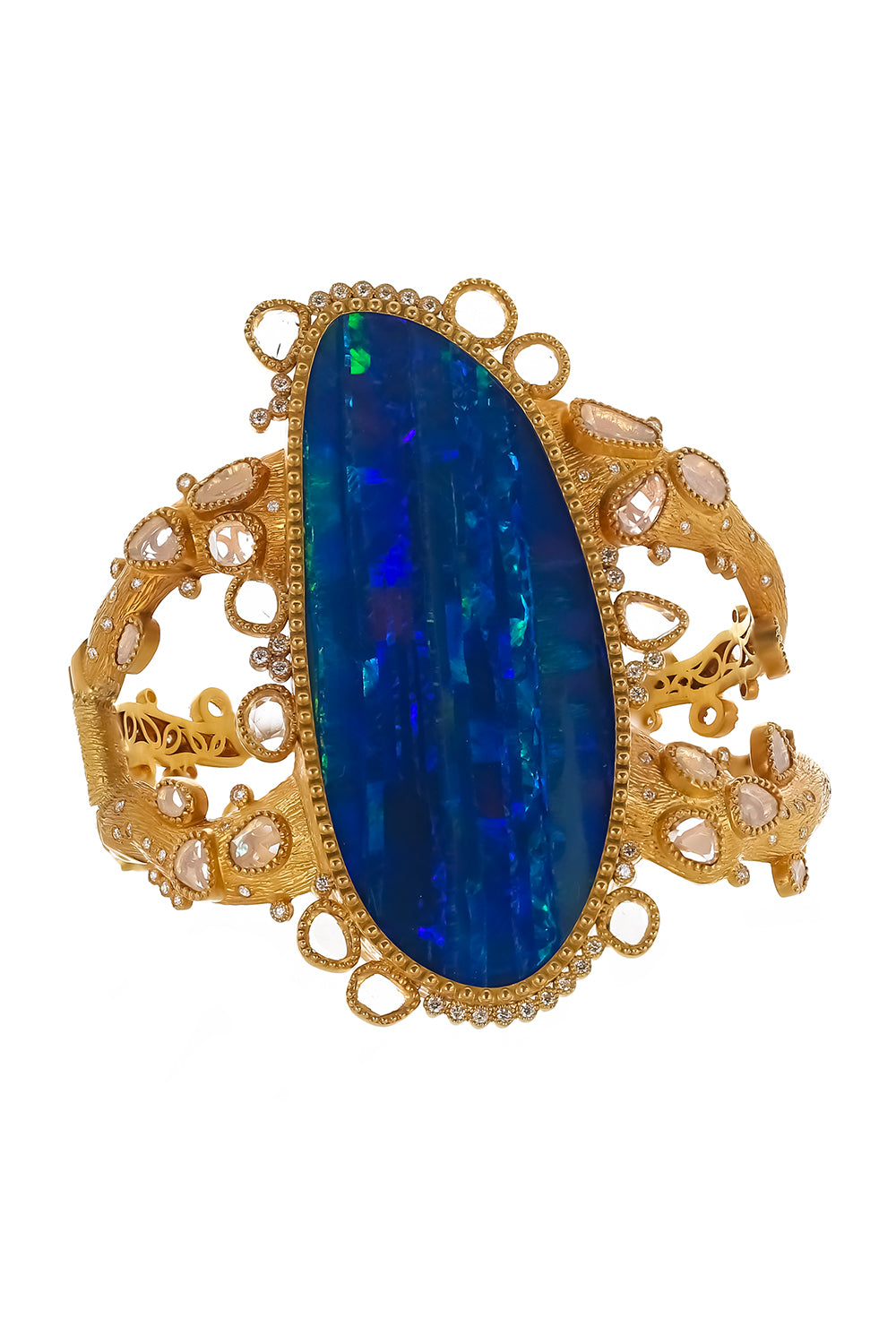 Blue Opal Diamond Hand Painted Cuff Bracelet