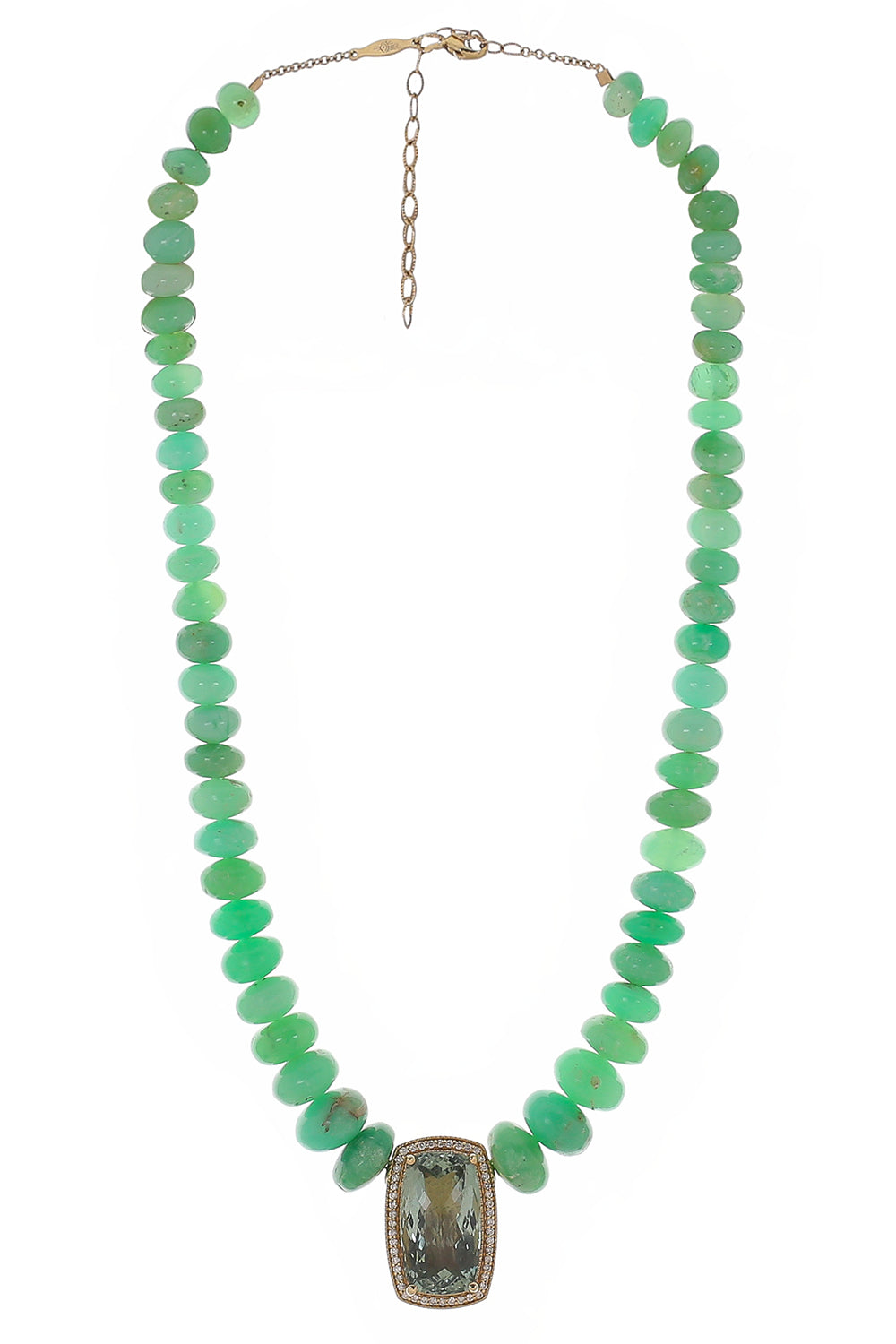 Chrysoprase Green Touramline Beaded Necklace
