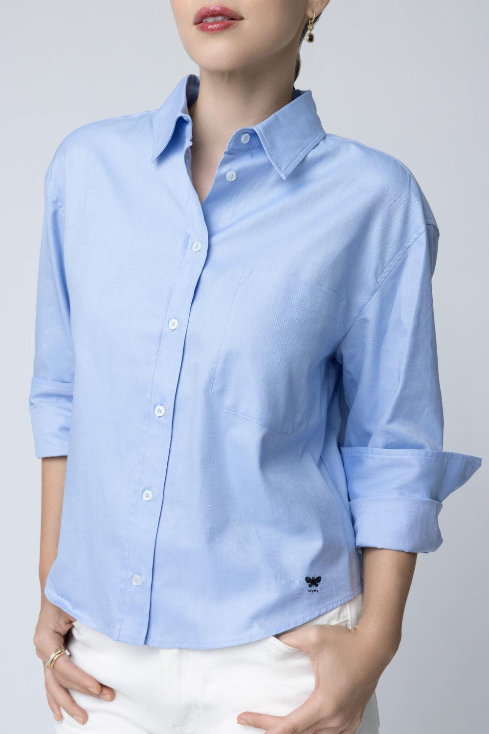 Button-Up Shirt-BLUE-2-CLOTHINGTOPBLOUSE-MAX MARA