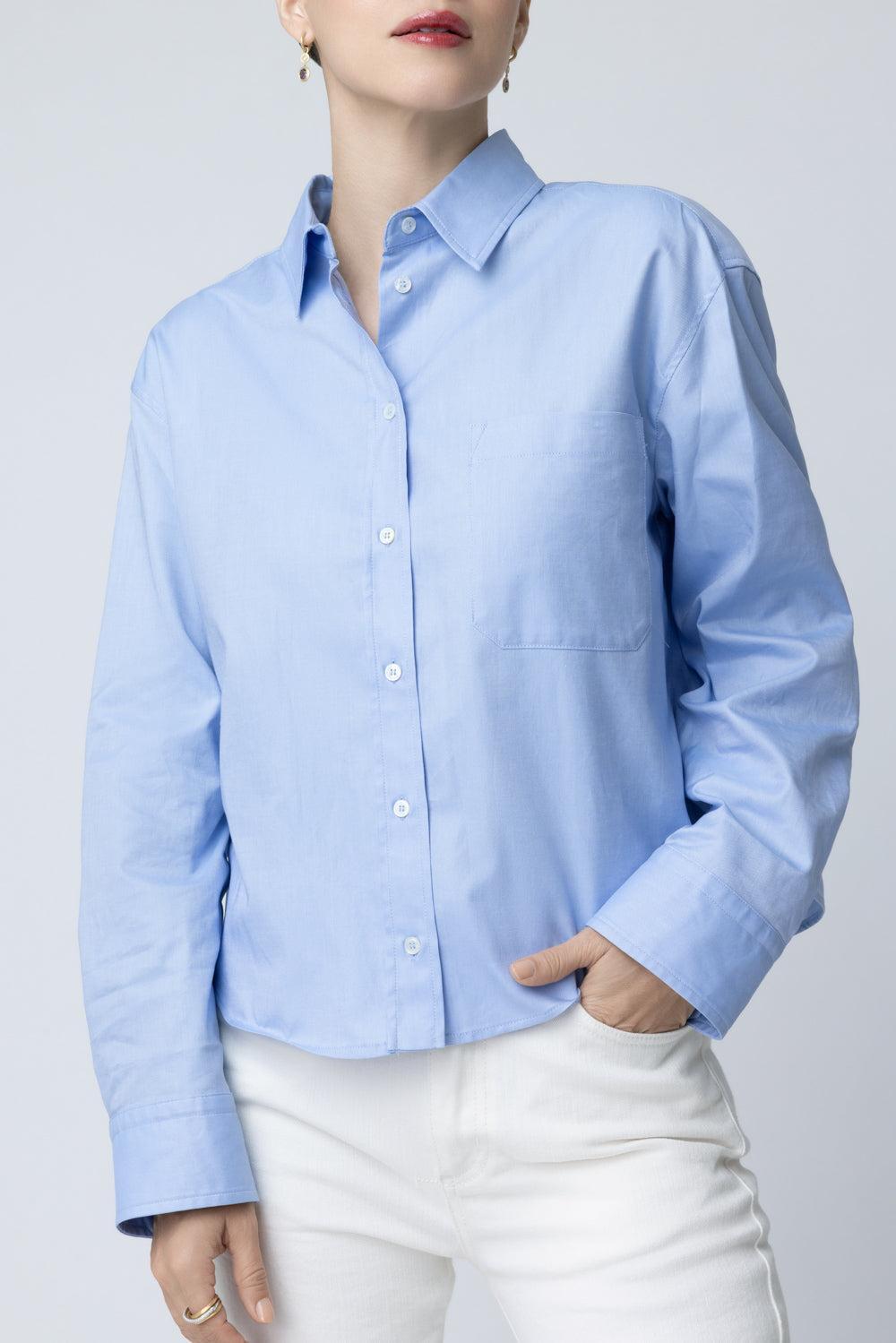 Button-Up Shirt-BLUE-2-CLOTHINGTOPBLOUSE-MAX MARA