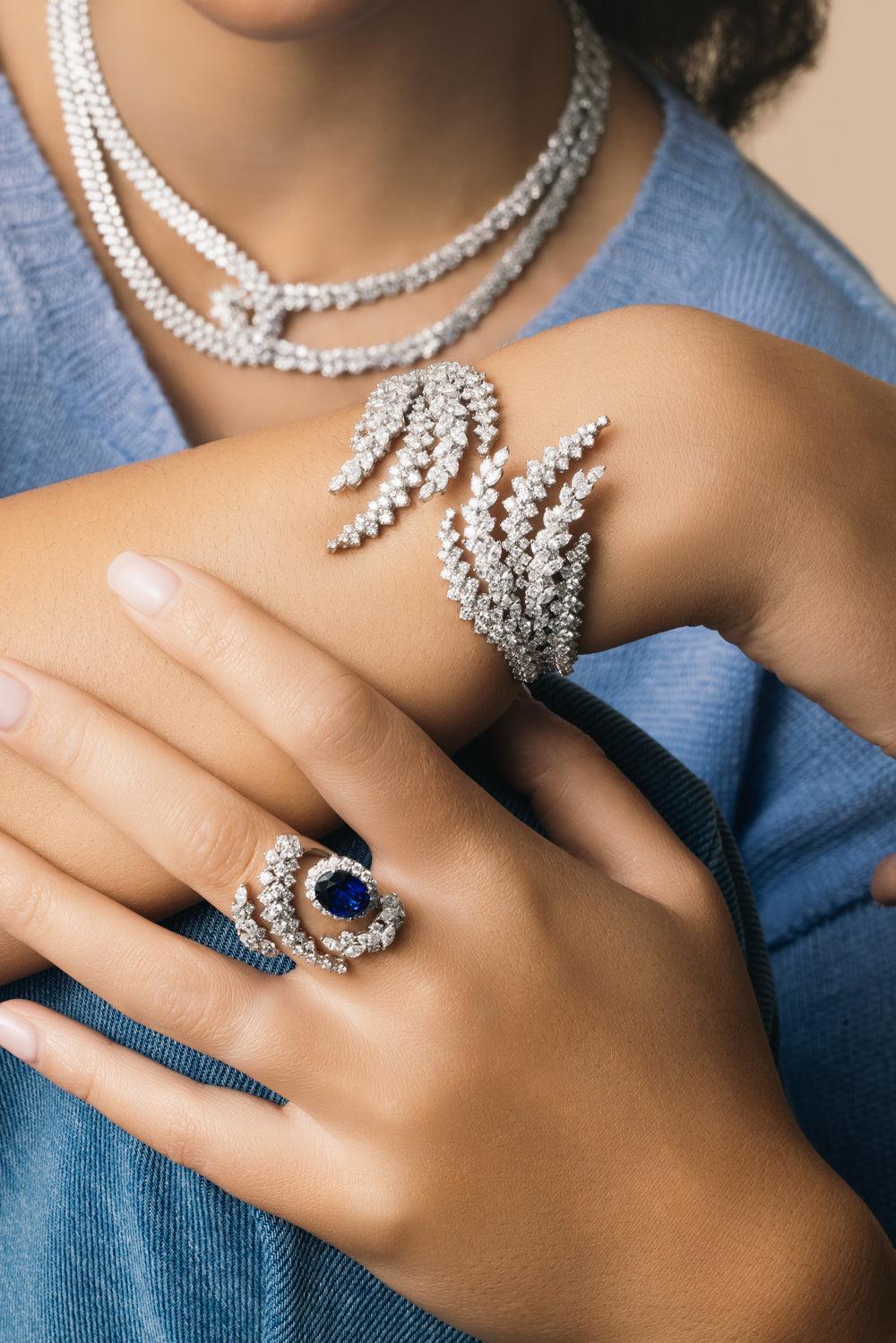 Diamond Y-Couture Bangle Bracelet-WHITE GOLD-JEWELRYFINE JEWELBRACELET O-YEPREM JEWELLERY