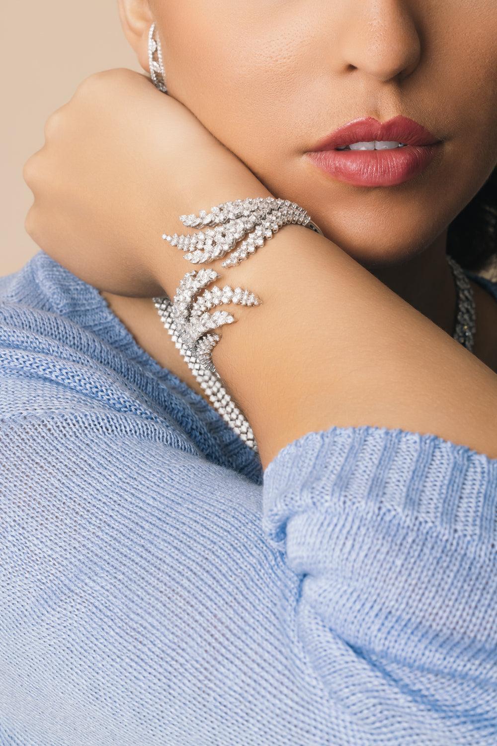 Diamond Y-Couture Bangle Bracelet-WHITE GOLD-JEWELRYFINE JEWELBRACELET O-YEPREM JEWELLERY