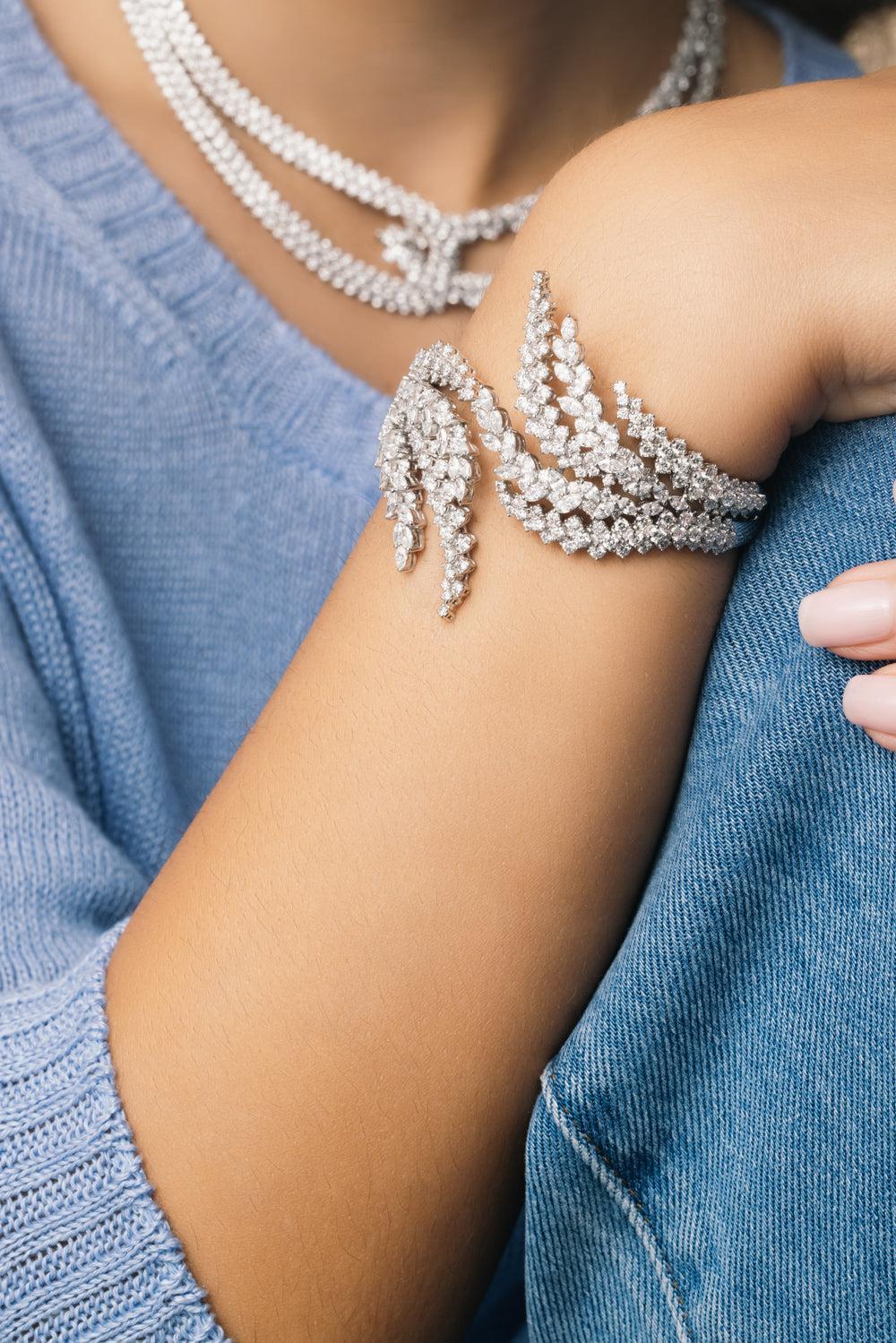 Diamond Y-Couture Bangle Bracelet-WHITE GOLD-JEWELRYFINE JEWELBRACELET O-YEPREM JEWELLERY