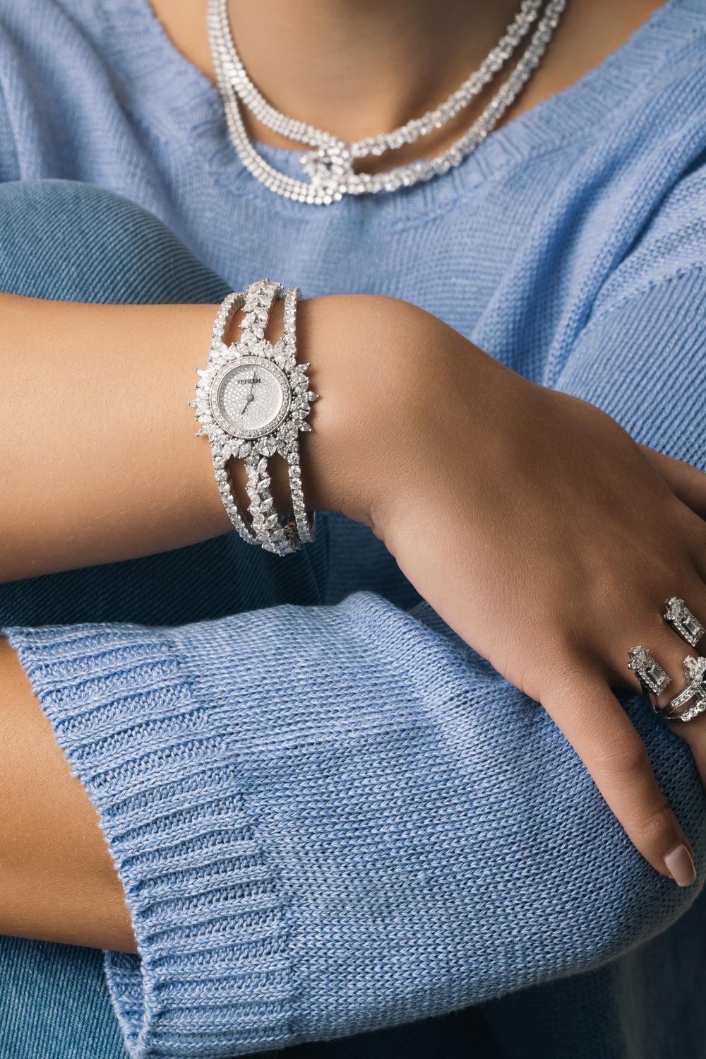 Diamond Three Band Y-Momento Watch-WHITE GOLD-ACCESSORIEWATCHES-YEPREM JEWELLERY