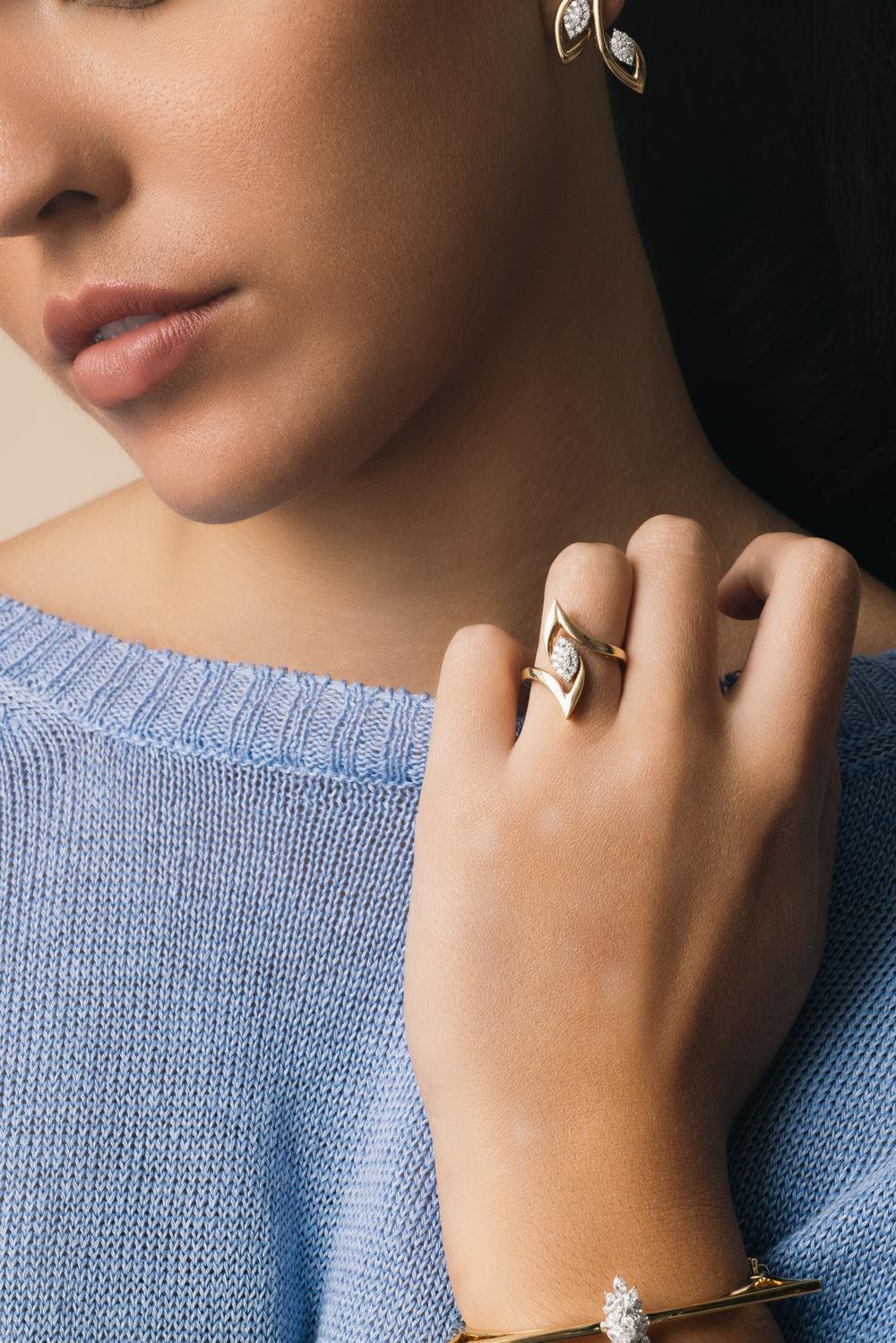 Diamond Marquise Pointed Golden Strada Ring-YELLOW GOLD-6-JEWELRYFINE JEWELRING-YEPREM JEWELLERY